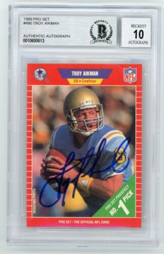 Troy Aikman 1989 Pro Set Carte Autographe #490 - BAS 10 - Photo 1/2