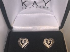 *LOVELY*KAY Jewelers Sterling Silver Heart Shaped Black & White Diamond Earrings