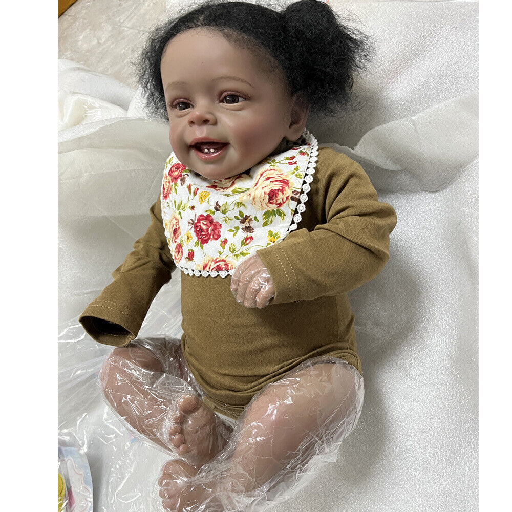 Real pics- 24 Black Skin Reborn Baby Doll Girl 3D Newborn Lifelike Toddler  Gift