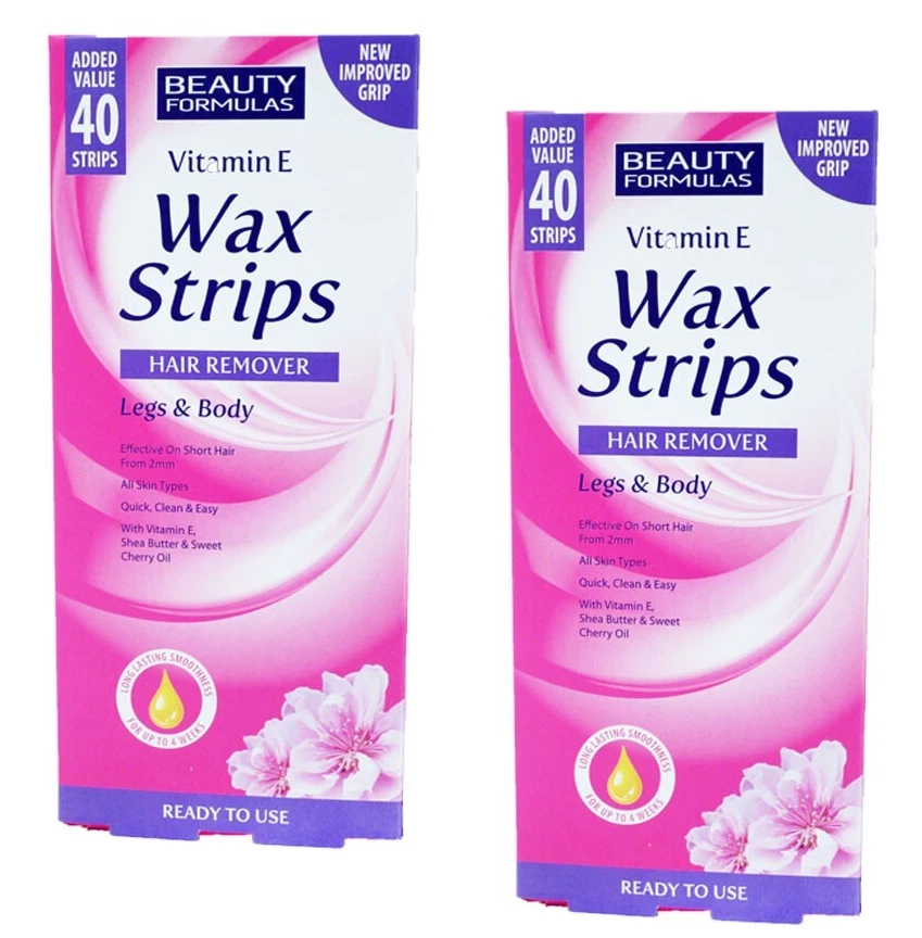 80 X BEAUTY FORMULAS VITAMIN E WAX STRIPS HAIR REMOVER LEGS & BODY