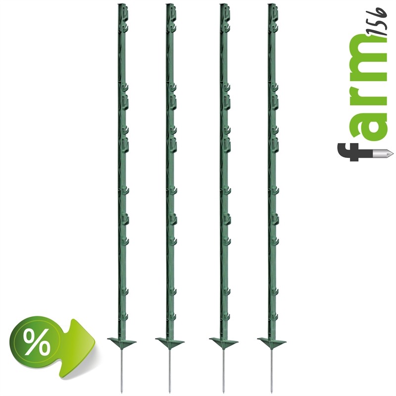 20x Weidepfähle, 156cm, 4 Band + 7 Seil-Ösen, Grün