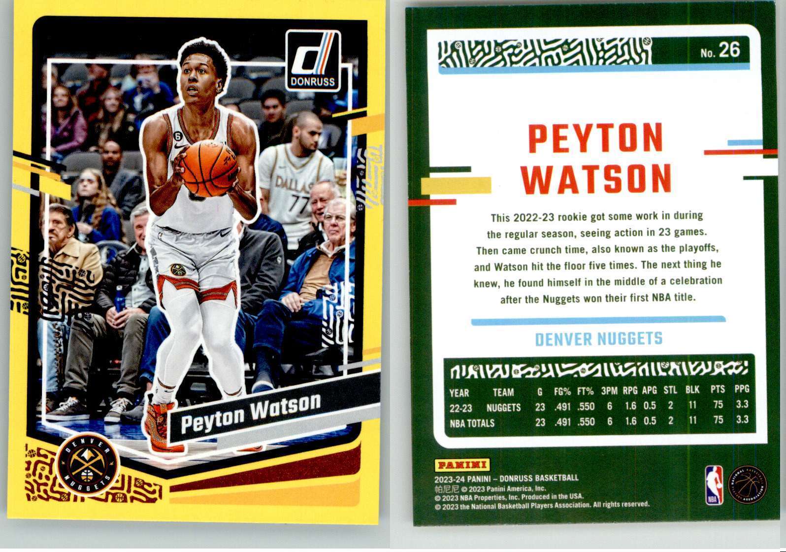 Peyton Watson 2023-24 Donruss Yellow Flood #26 Nuggets
