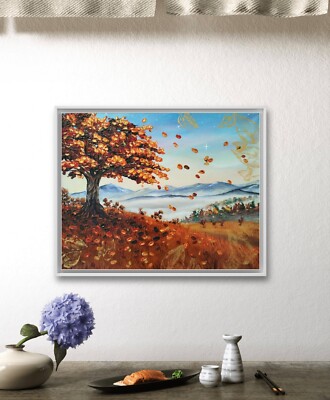 Painting, Modern Art, Original Painting, Mountain Panorama, Autumn Tree