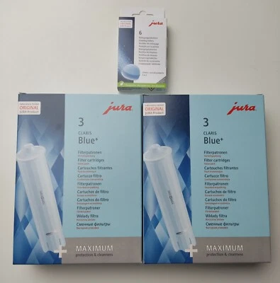 JURA Claris+ Blue Filter 24231 2 x 3 er SET + 6 Reinigungstabletten 24225 neu