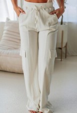 NEW Beige Wide Leg Cargo Pants S M L XL