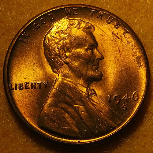 Red Uncirculated 1946-s Lincoln Wheat Cent.