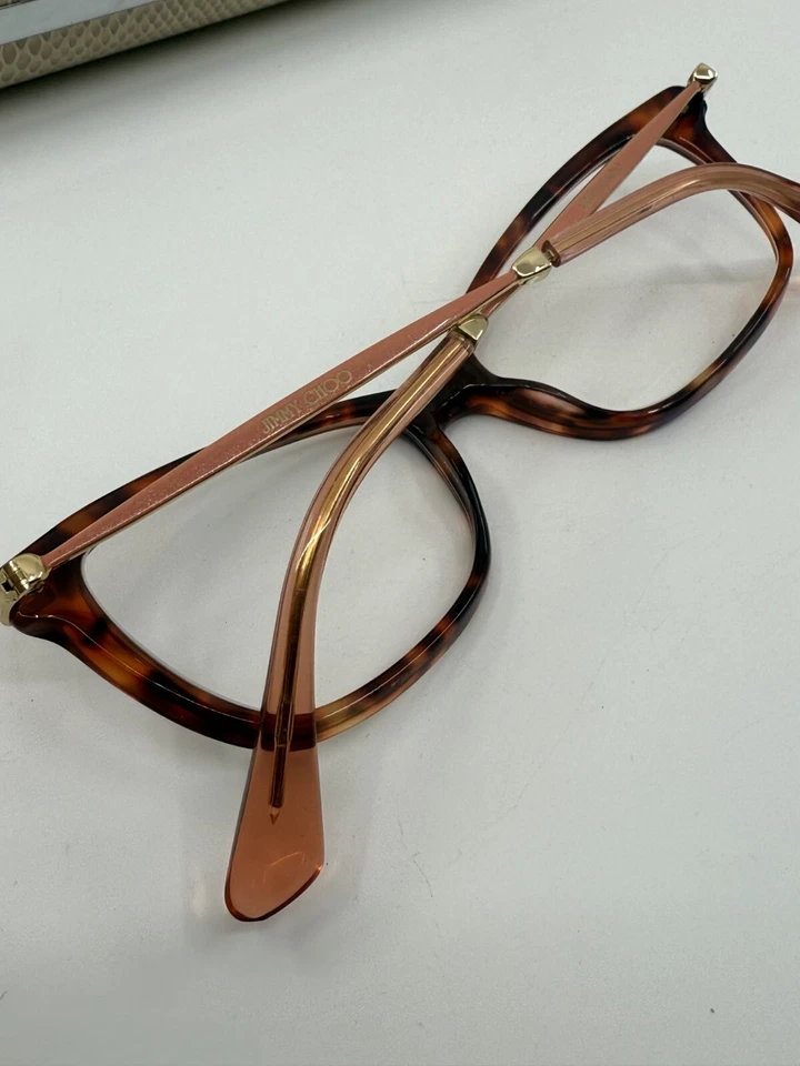 Jimmy Choo Eyeglasses 96 7VJ Havana/Orange Glitter/Gold Cat Eye Italy 52[]15 140 - Image 3 of 4