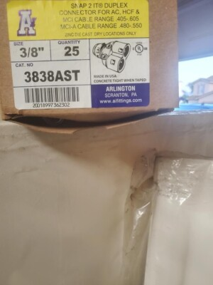 #ad BOX OF 25 ARLINGTON 3838AST SNAP 2 IT 3 8quot; DUPLEX CABLE INSULATED CONNECTOR $75.00