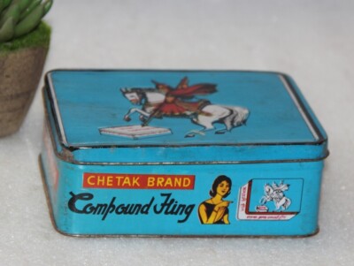 Vintage CHETAK BRAND Compound Hing Horse Print Litho Empty Tin Box