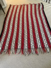 hand knit afghan blanket Black Red White Grey Southwest Native American Pattern