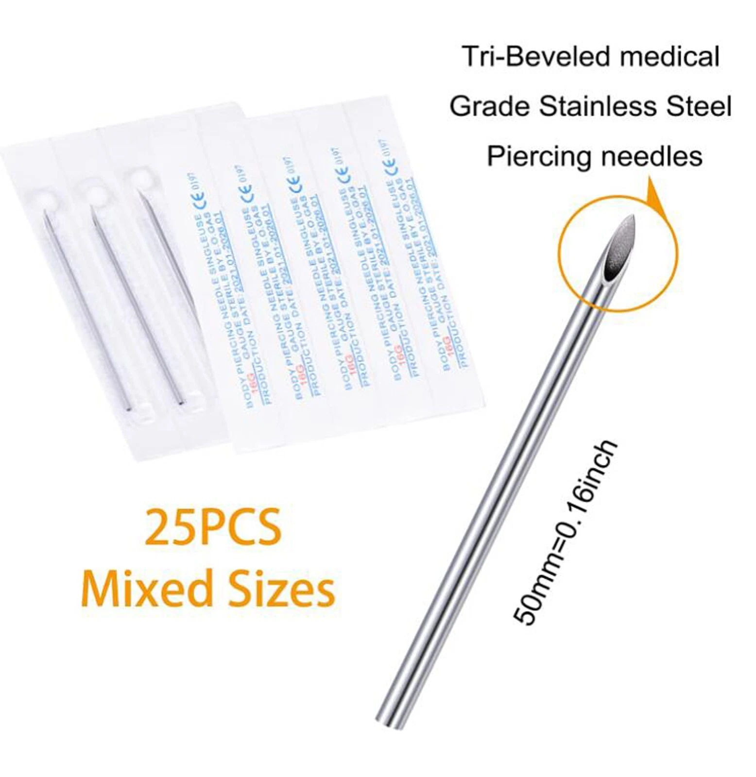 10,30,50 Sterile Body Piercing Needles 10,12,13,14,15,16,18,20G Navel Ear Nose image 7