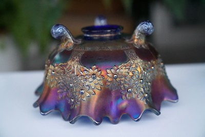 RARE ANTIQUE c.1911 FENTON ORANGE TREE COBALT BLUE CARNIVAL GLASS