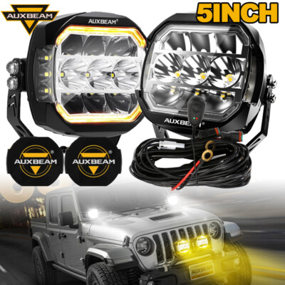 AUXBEAM 5''INCH 450W LED Work Lights White&Amber Offroad Driving Side Shooter Fog
