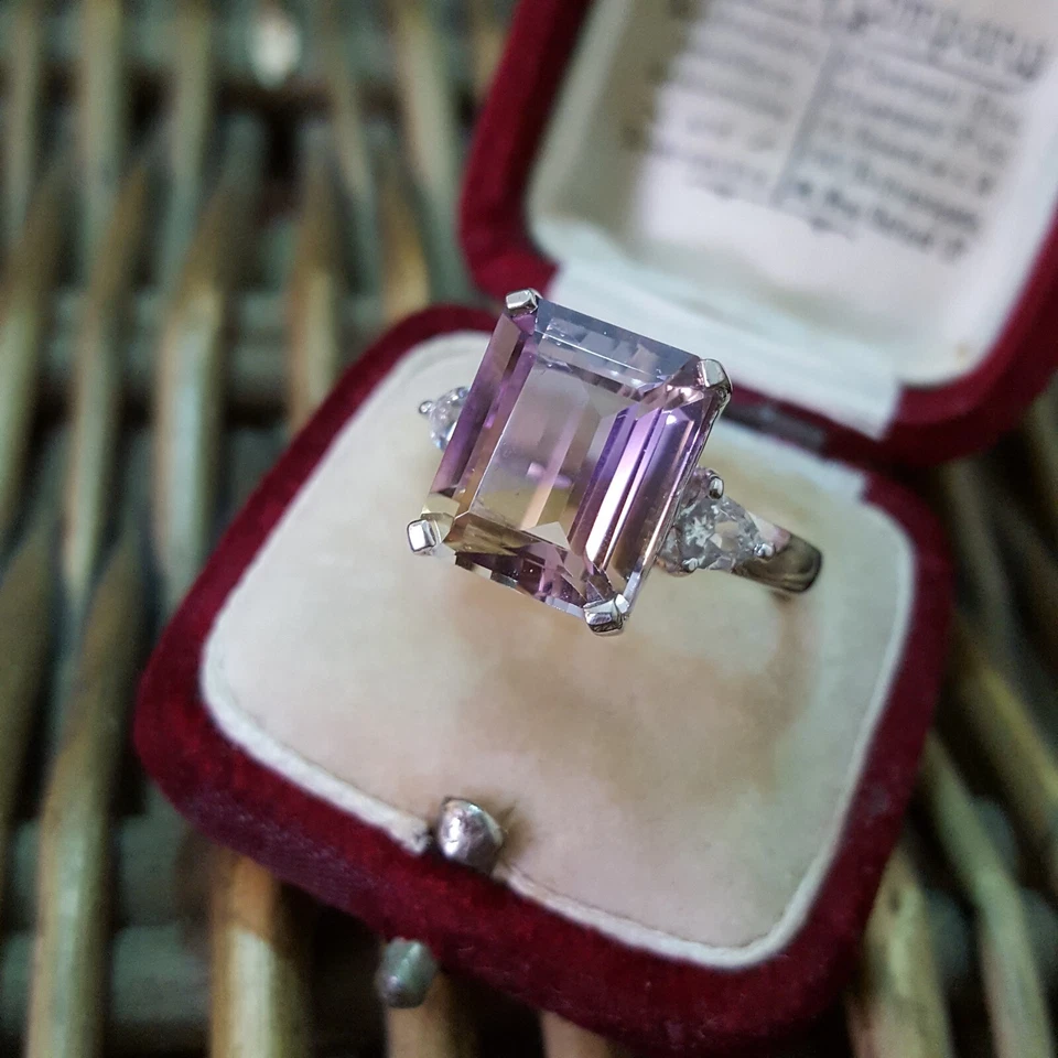 Anillo de Plata de Ley 925, Anillo de Ametrino Natural y Topacio, Talla O.5 EE. UU. 7.25 Foto 2 de 4