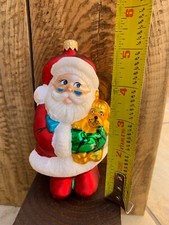 Santa Claus with Puppy Dog Blown Glass Christmas Ornament 5  Tall Preowned