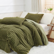 Fluffy Comforter Cover Set Warm Fuzzy Faux Fur Duvet Cover Queen Size Green Plus