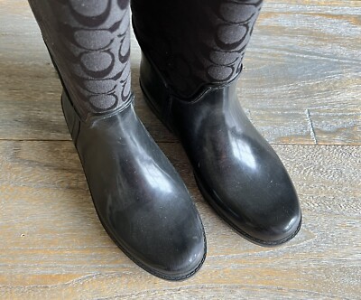 Coach Tristee Lace-Up Back Corset Signature Rain Boots Black Size