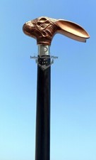 37"Bunny Head Handle Vintage Black 3 Fold Wooden Walking Stick Cane Vintage Cane