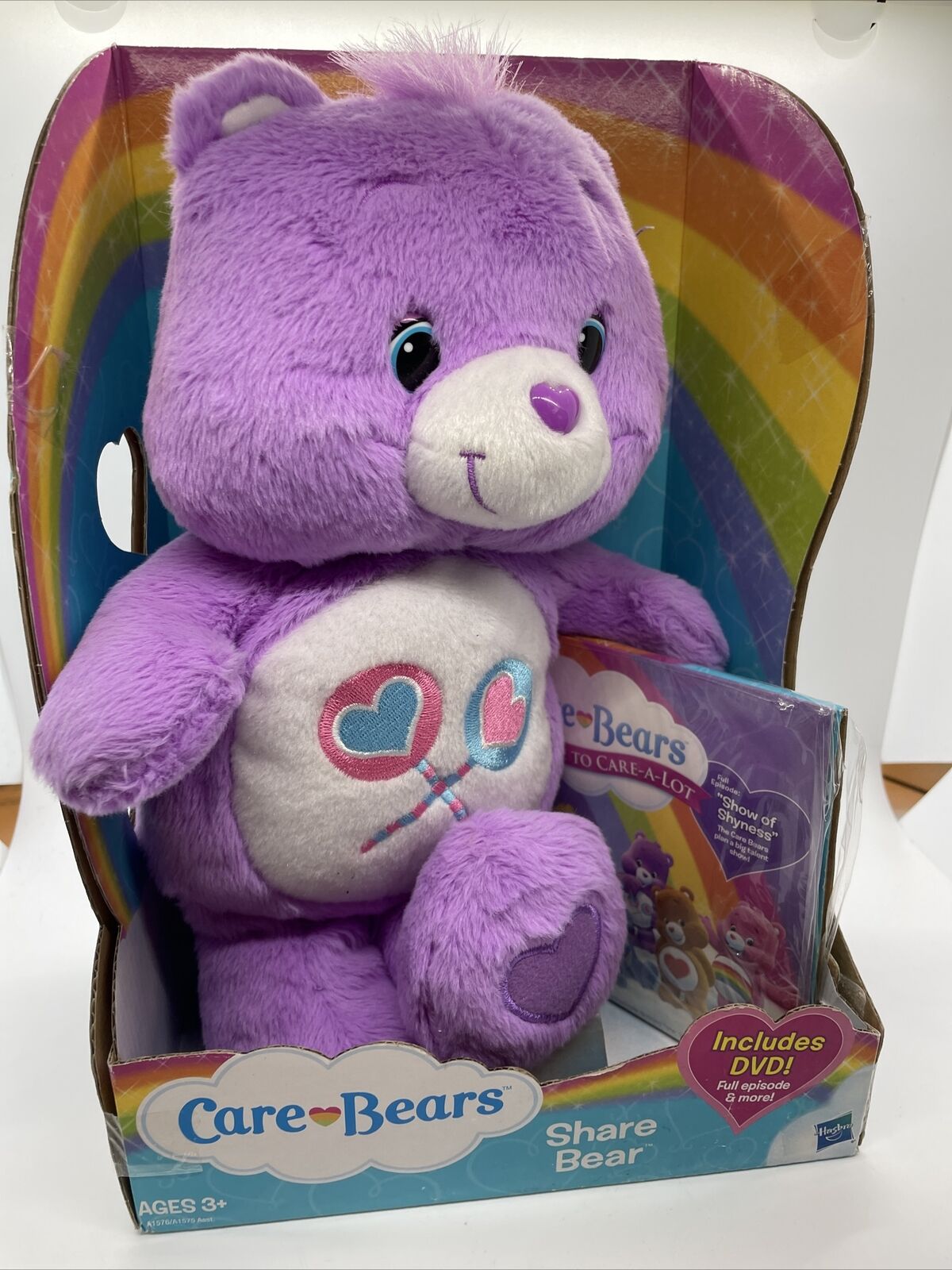 Care Bears Share Bear Plush w/ Cartoon DVD Friendly Purple Care Bear New in  Box