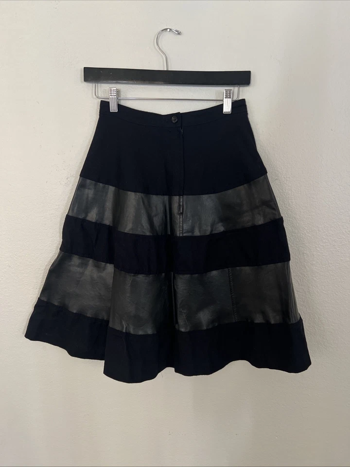 Comme Des Garçons Tricot Mujer Lana Y Cuero Sintético Falda 26” Cintura Foto 2 de 4