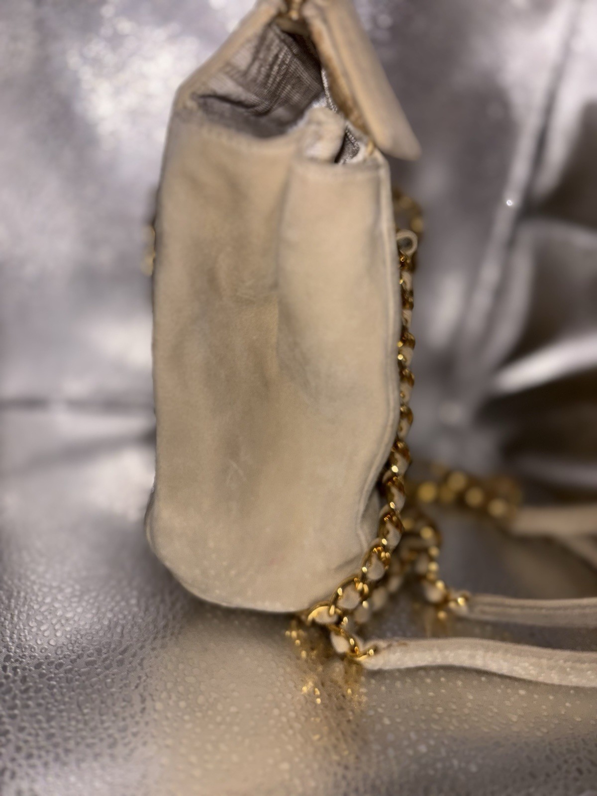 Vintage  PRADA BEIGE SUEDE SMALL Chain SHOULDER BAG handbag thumbnail 11