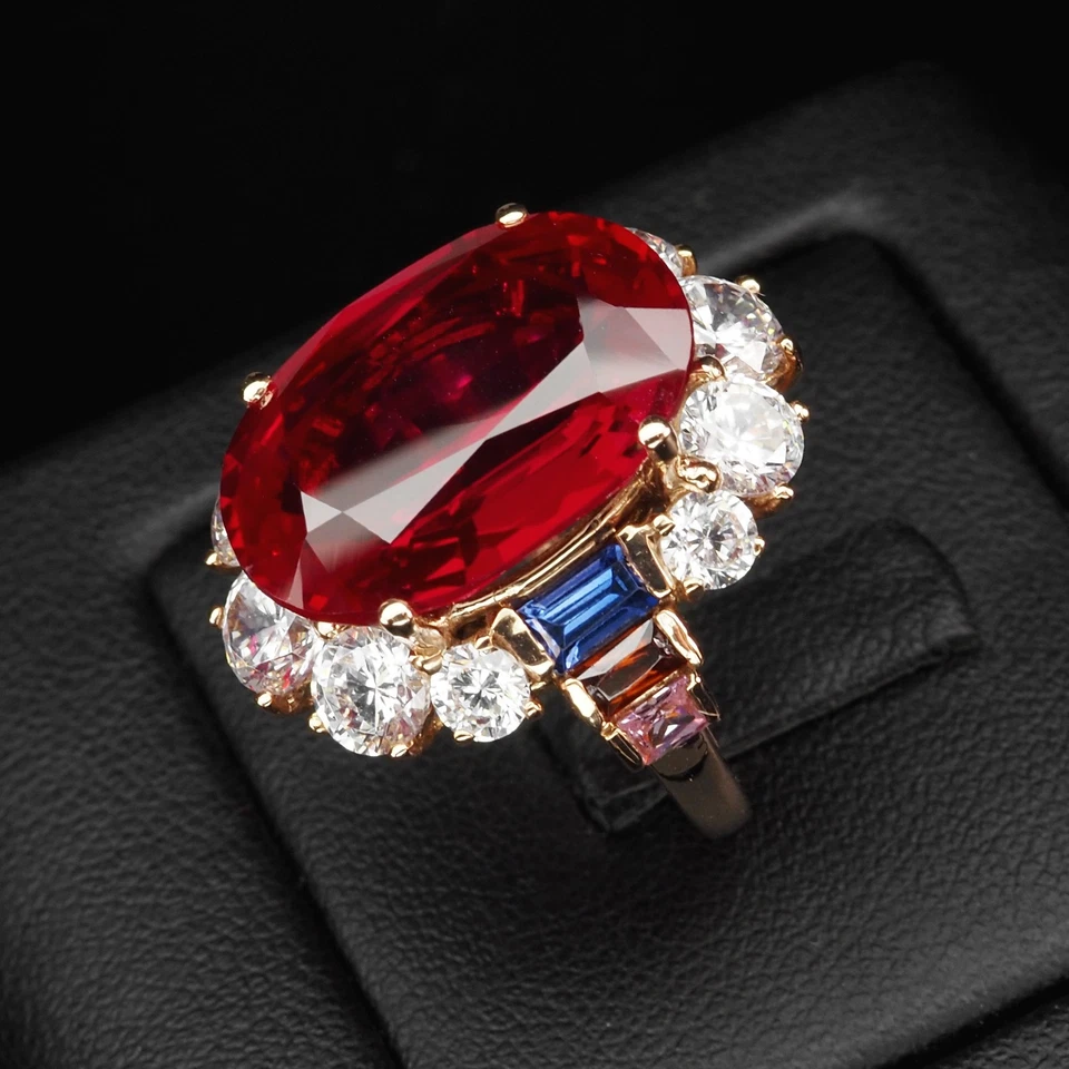 Precioso anillo hecho a mano de oro rosa de plata de ley 925 de 18 quilates raro espinela roja sangre Foto 3 de 4