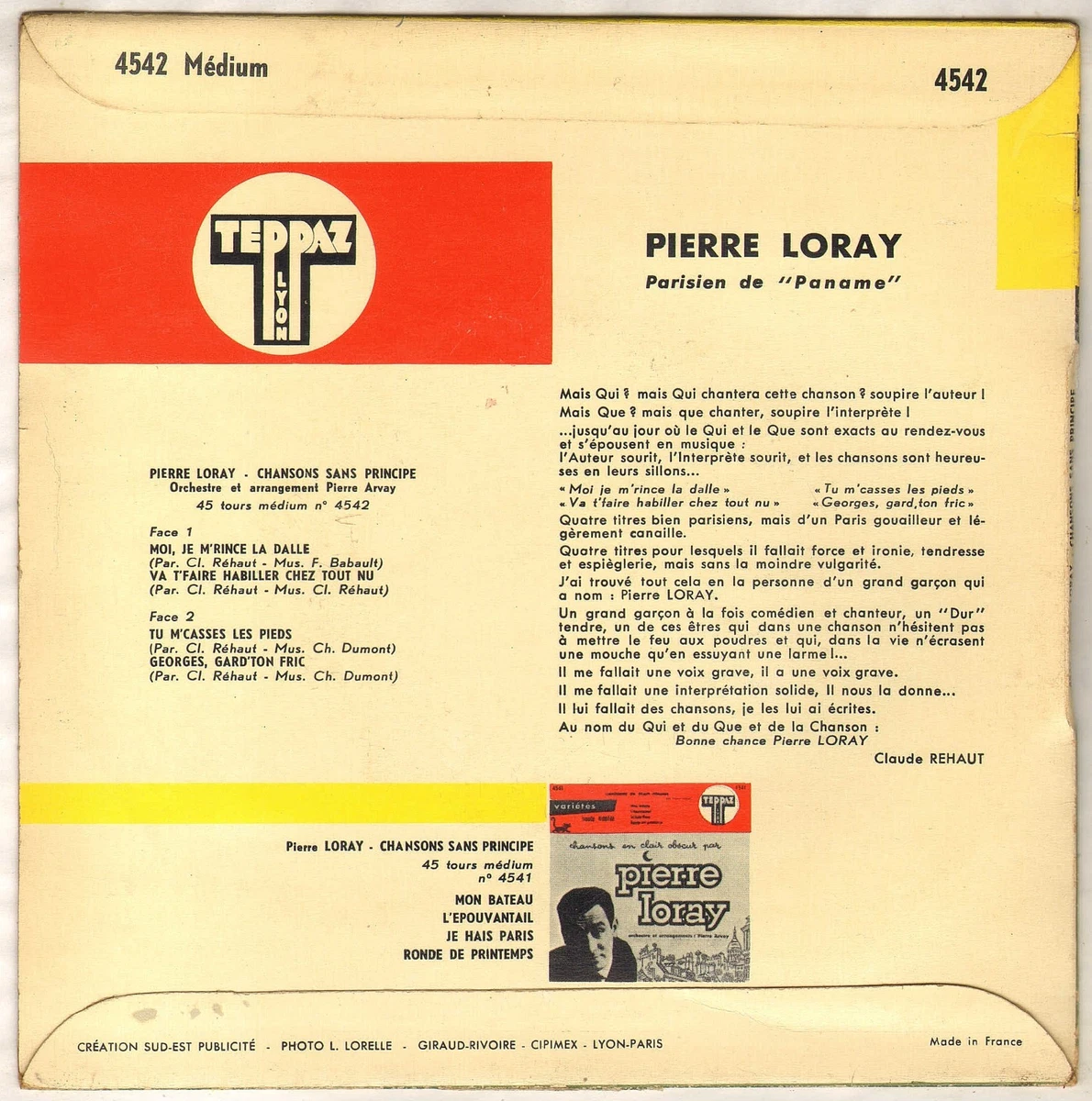 PIERRE LORAY "CHANSONS SANS PRINCIPE" EP 1958 TEPPAZ 4542