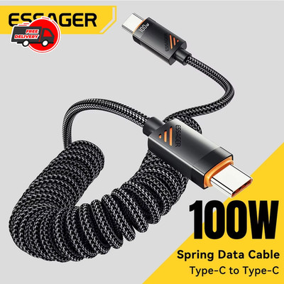 Essager 100W Spring Type C Cable PD Fast Charger Wire For iPhone 17 16 15 Xiaomi