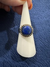 Sterling Silver 925 Round Blue Lapis Ring, Size 7