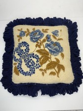 Vintage Velour 13" Artistic Unique Blooming Blue Rose Royal Cottage Decor Pillow