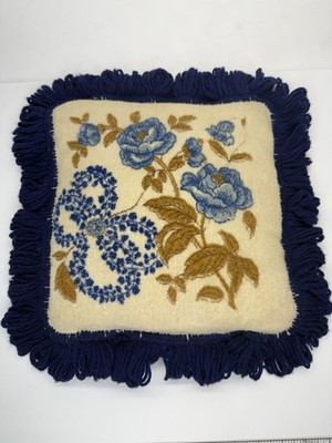 Vintage Velour 13'' Artistic Unique Blooming Blue Rose Royal Cottage Decor Pillow
