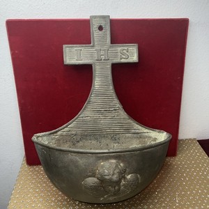 Antique Cast Metal Holy Water Font/ Stop Aged Patina Ireland