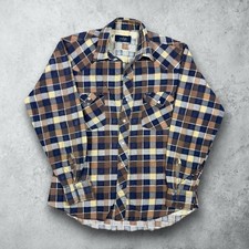 Vintage 70s Wrangler Plaid Cotton Pearl Snap Flannel Shirt Sanforized Medium