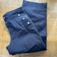 Lauren Ralph Lauren Wide Leg Cropped Sailor Pants-Navy Blue-Crest Buttons-Size 4