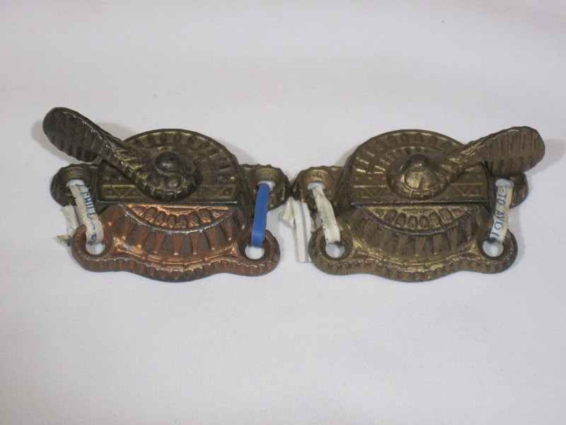 Lot of 2 Antique Victorian Cast Iron Eastlake Window Sash Latch Brass Handle