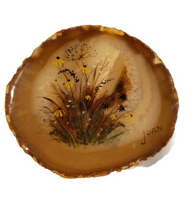 Original Miniature Moody Floral Painting Agate Stone Floral Doll House OOAK 3''