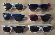 Lot Of 6 Adult Patriotic Sunglasses, Square Style, Red, White  Blue T4-B3 