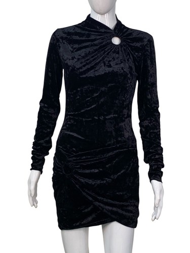 Isabel Marant Etoile Femme Havane Velours Écrasé Froncé Noir Mini ROBE XS 34 - Photo 14 sur 21