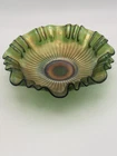Vintage Fenton Green Carnival Green Glass Stippled Rays Pattern Ruffled Bowl 6”