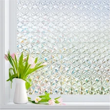 Window Privacy Film Frosted Glass Rainbow Clings: Stained Glass Bathroom Static