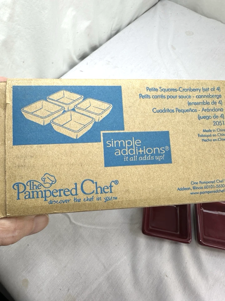 4 The Pampered Chef Simple Additions Petite Squares Borgoña # 1990 Nueva Caja Abierta Foto 4 de 4
