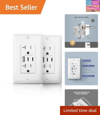 2Pack USB Charger Wall s, 20A Receptacle with Dual Type C & A Ports, 6.0 Amp ...
