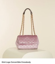 Guess Inia Velvet Convertible Crossbody Shoulder Bag Lilac Monogram Logo