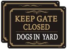 2 Pack Keep Gate Closed Signs Dogs In Yard Sign Metal Reflective Beware Of Do...