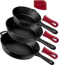 Cuisinel Cast Iron Skillets Set 3-Piece: 6" + 8" + 10" Cookware - Black