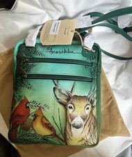 NWT Anuschka Hand Painted Leather Crossbody Bag Deer Cardinals