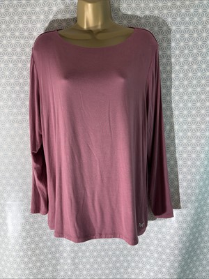 Damen-T-Shirt Crew-Kleidung UK 16 altrosa Langarm Rundhals Stretch Oberteil