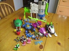 Mixed 16 Pc Lot Imaginext Hotel Gotham City,Battle Sled,Blue Beetle Vechicle &