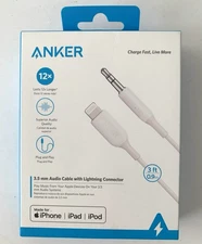 Anker 3FT PowerLine 3.5mm Audio Aux Adapter for Apple iPhone iPad iPod - White