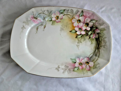 P and P Limoges France C.F. Wyatt Platter Handpainted Primrose 15.5'' x 11 Signed